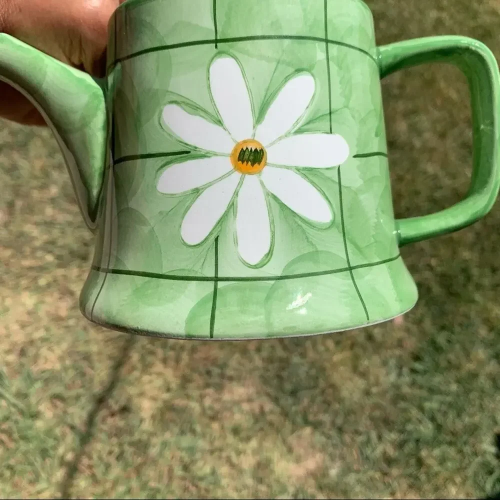 Vintage Green Sunflower Ceramic Teapot